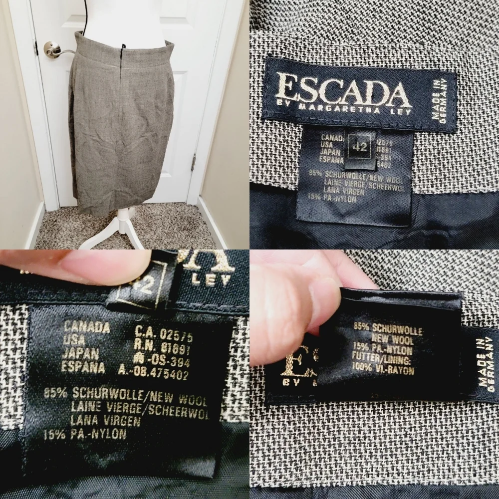 ESCADA Vintage Gingham Suit Set, Suit Blazer & Pencil Skirt - Picture 15 of 16